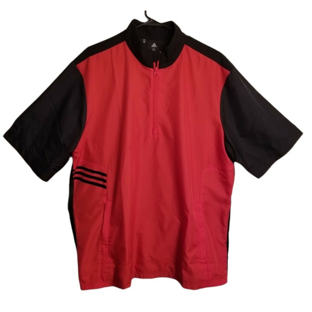 Adidas Golf Short Sleeve FullZip‎ Front Shirt red black Men's Size XL